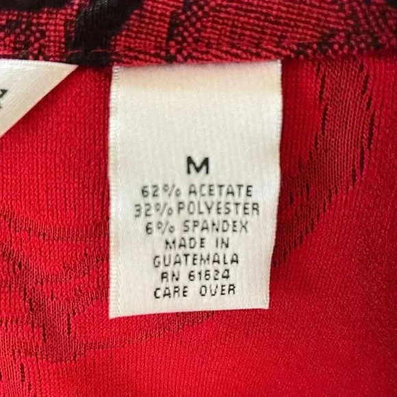 Laura Ashley Red Black Rose Floral Open Front Top Medium Slinky Knit Stretch - Picture 7 of 9